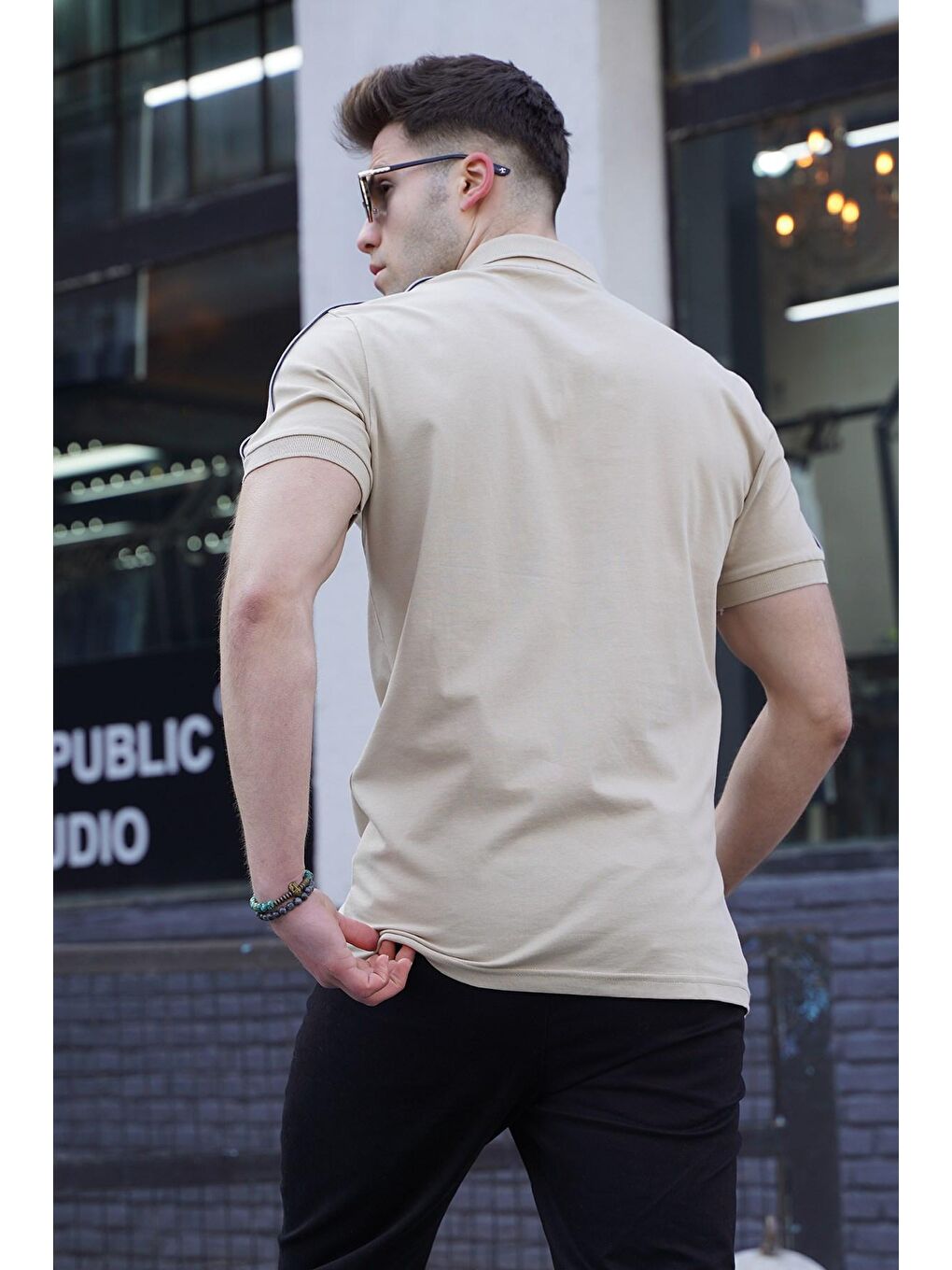 Bej Polo Yaka Erkek Tişört-2