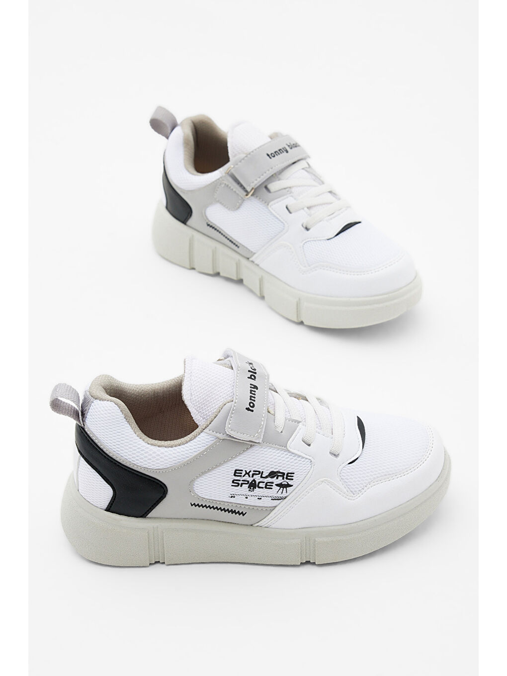 Çocuk Unisex Beyaz Siyah Rahat Kalıp Cırtlı Ayakkabı-2