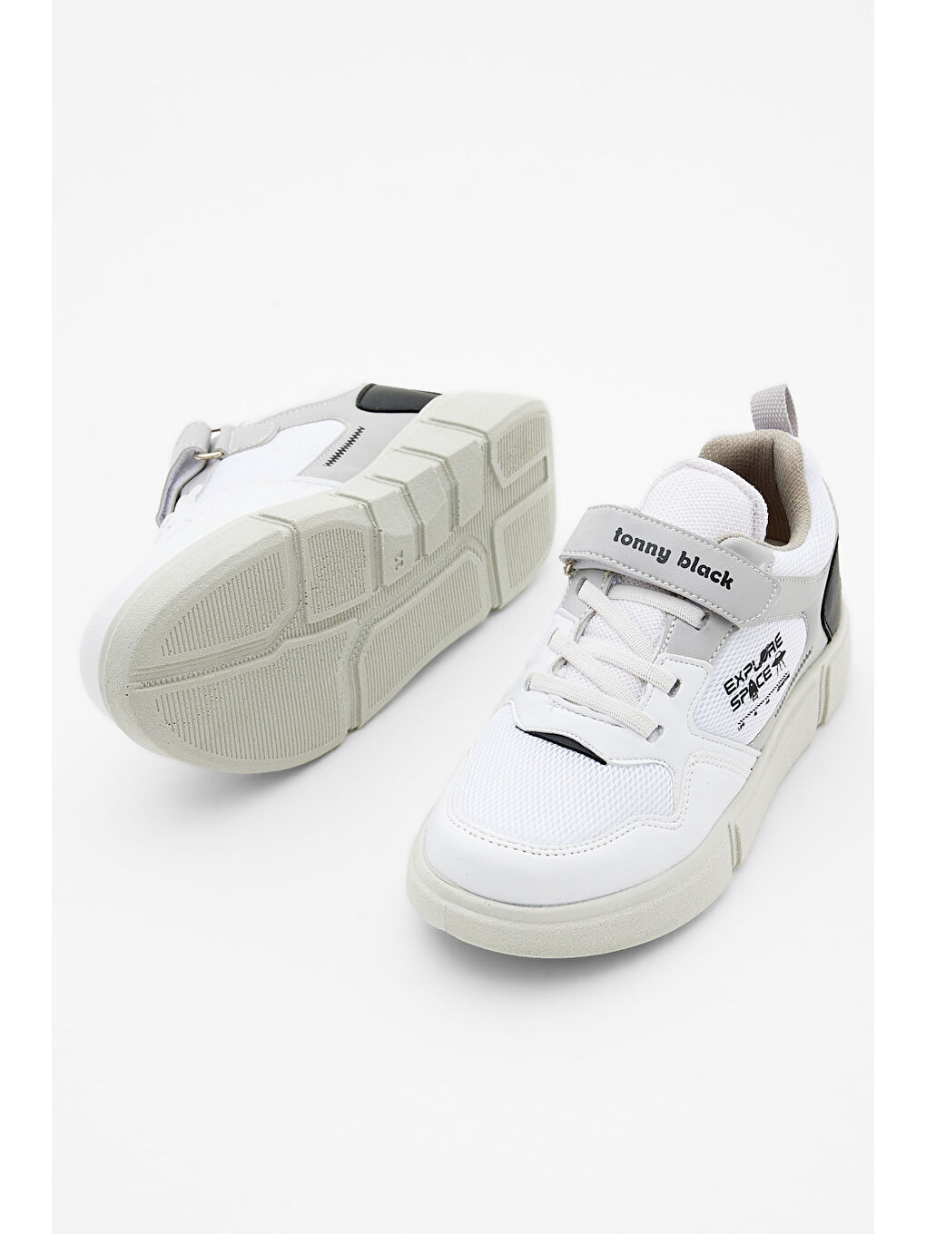 Çocuk Unisex Beyaz Siyah Rahat Kalıp Cırtlı Ayakkabı-3