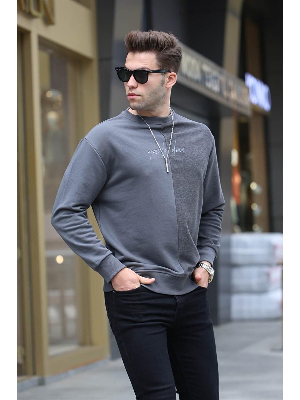 Gri Füme Basic Erkek Sweatshirt 6010-1