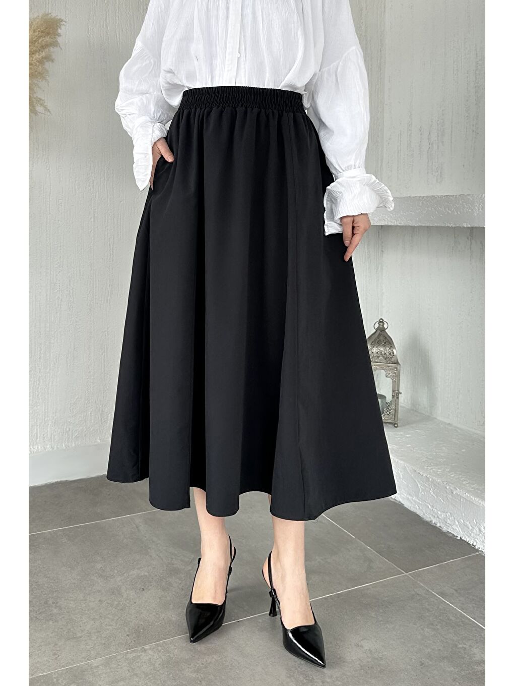 Siyah Bel Lastikli Tesettür Etek-2