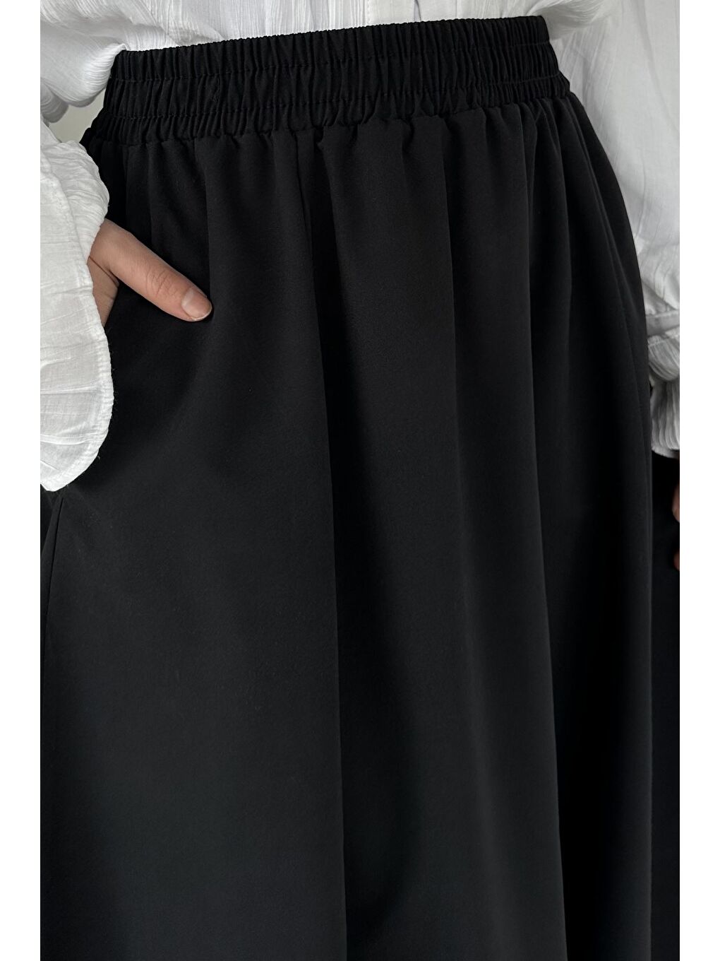 Siyah Bel Lastikli Tesettür Etek-5