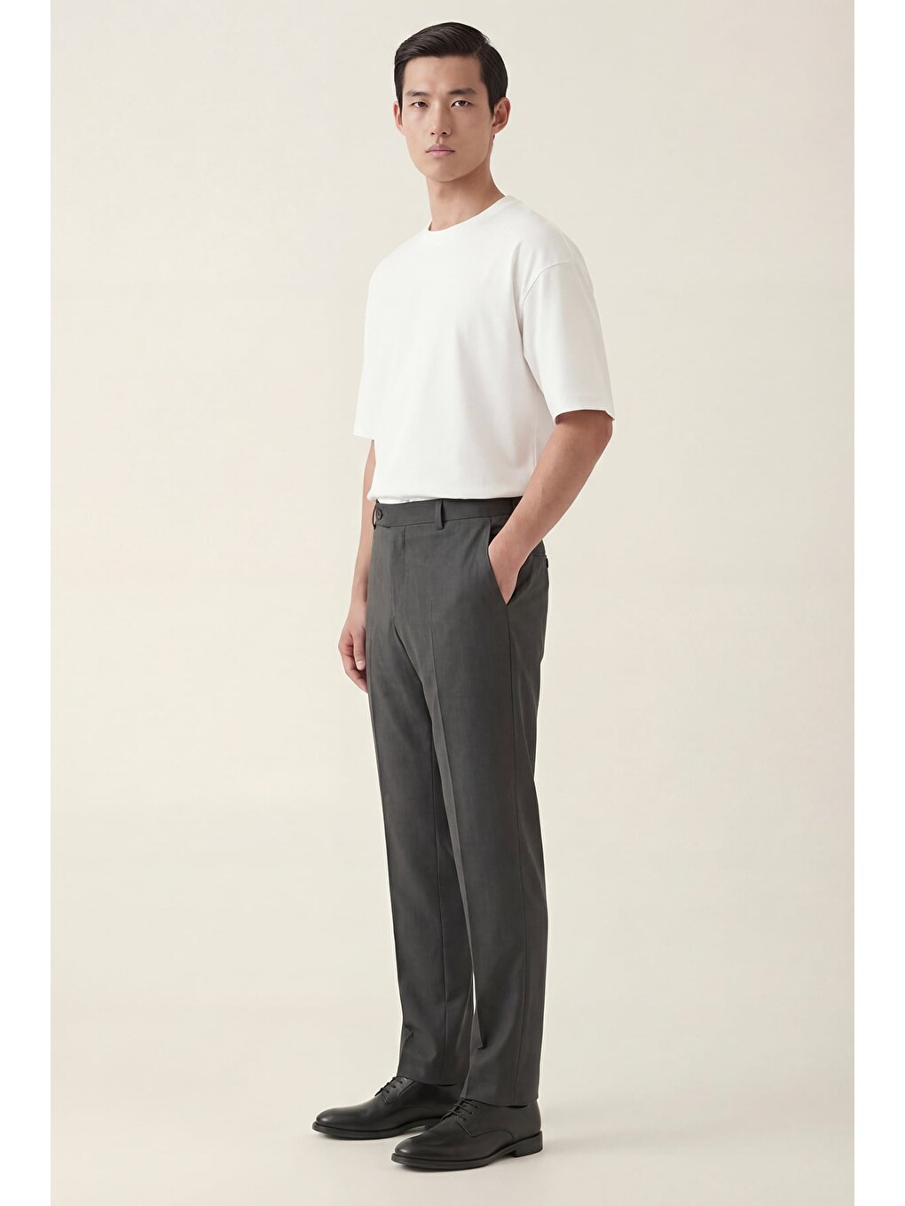 Giotelli Erkek Antrasit Dar Kesim Slim Fit %100 Yün Yan Cep Normal Bel Pantolon-2