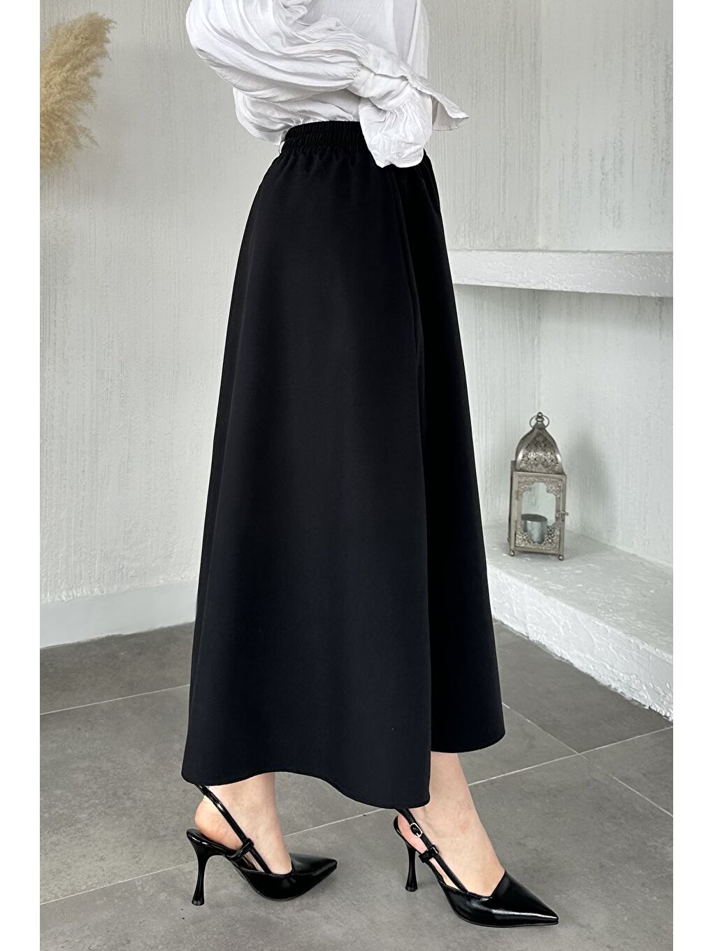 Siyah Bel Lastikli Tesettür Etek-6