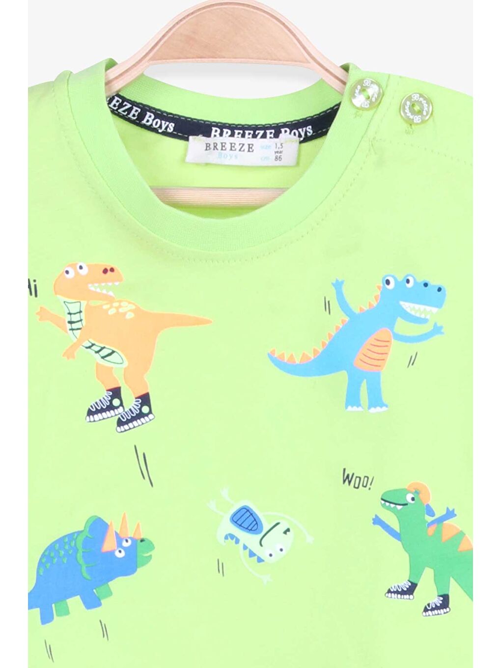 Erkek Bebek Şortlu Takım Dinozor Baskılı Fıstık Yeşili (2-5 Yaş)-1