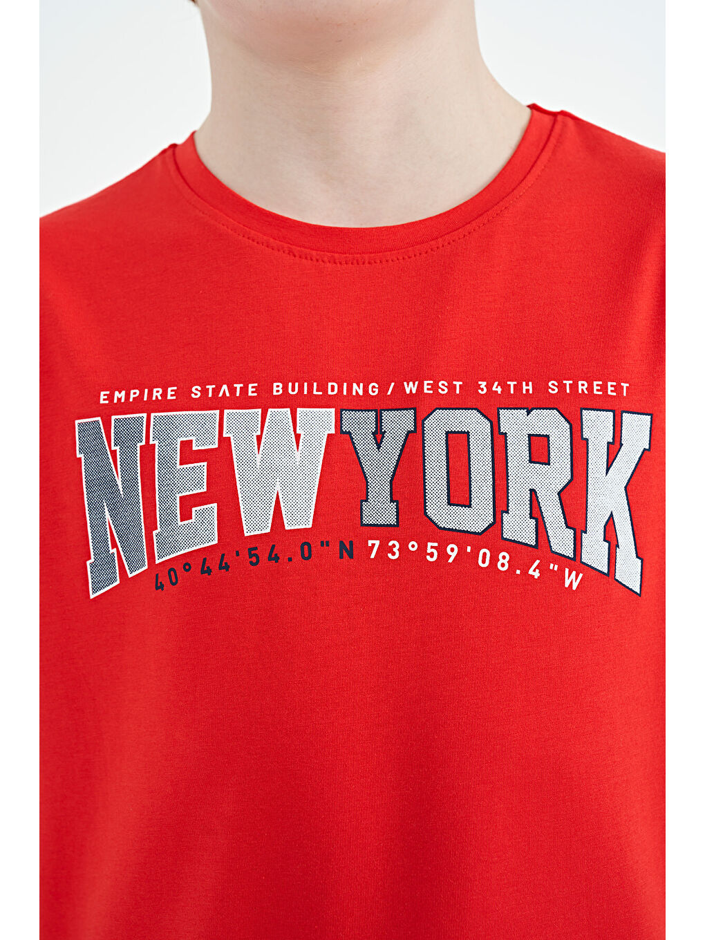 Kırmızı Fiesta Yazı Baskılı Standart Kalıp O Yaka Erkek  Çocuk Tişört - 11105-2