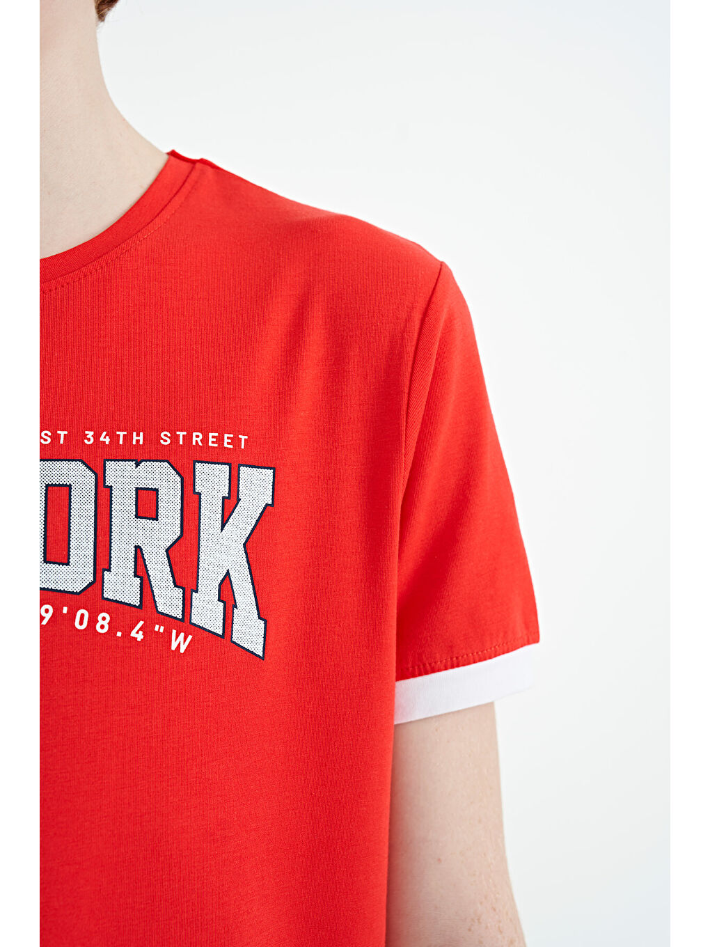 Kırmızı Fiesta Yazı Baskılı Standart Kalıp O Yaka Erkek  Çocuk Tişört - 11105-3