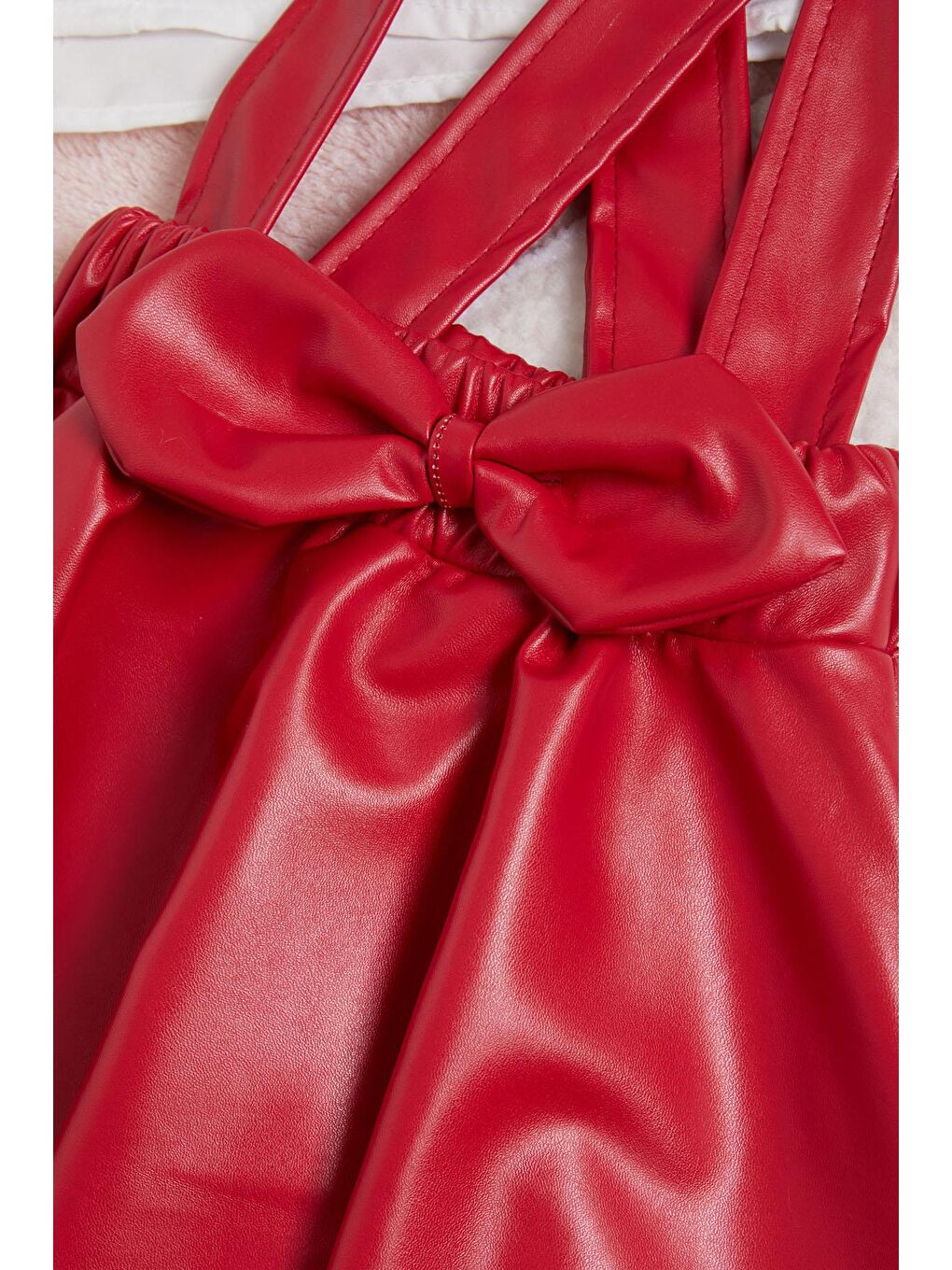 Kırmızı Deri Etekli Bluzlu Kız Çocuk Salopet Takım 15560-2