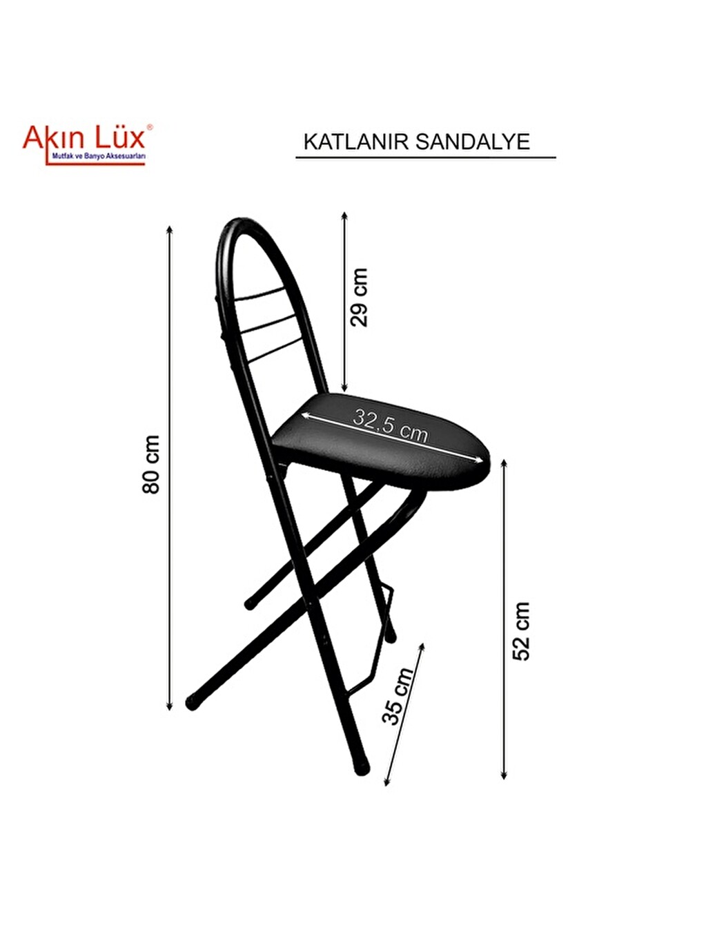 Döşemeli Katlanır Sandalye - Siyah - 79x44x35 Cm-4