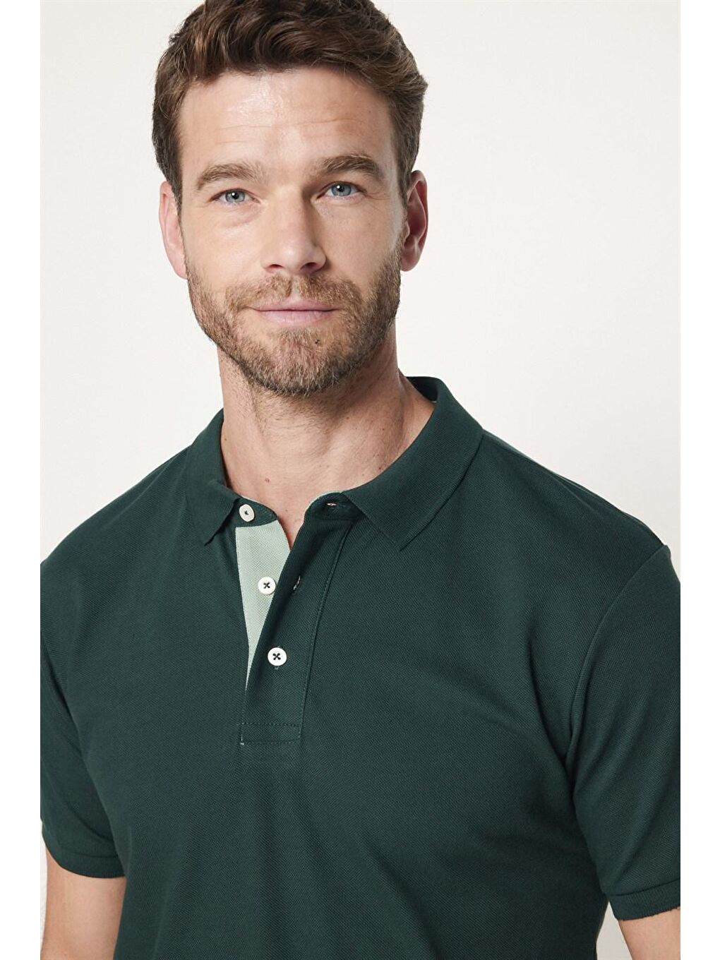 Yeşil Erkek Polo Yaka Slim Fit Düz Pamuk Pike Tişört-2