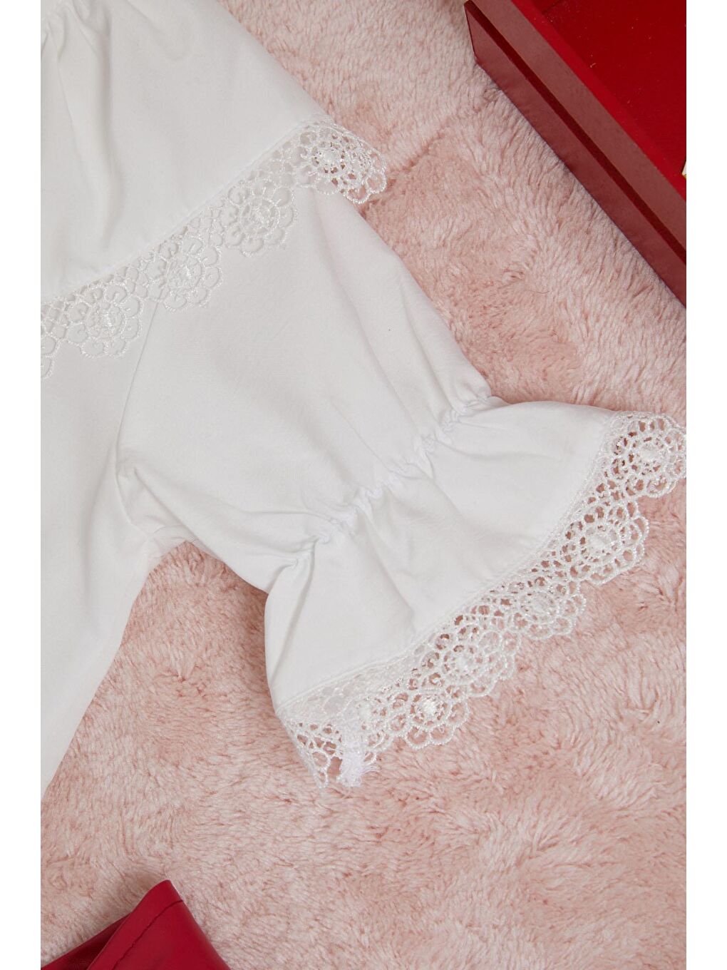 Kırmızı Deri Etekli Bluzlu Kız Çocuk Salopet Takım 15560-3