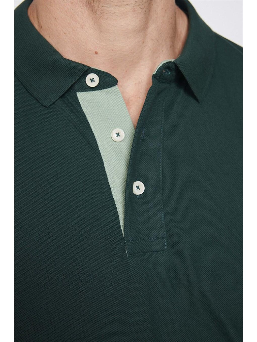 Yeşil Erkek Polo Yaka Slim Fit Düz Pamuk Pike Tişört-3