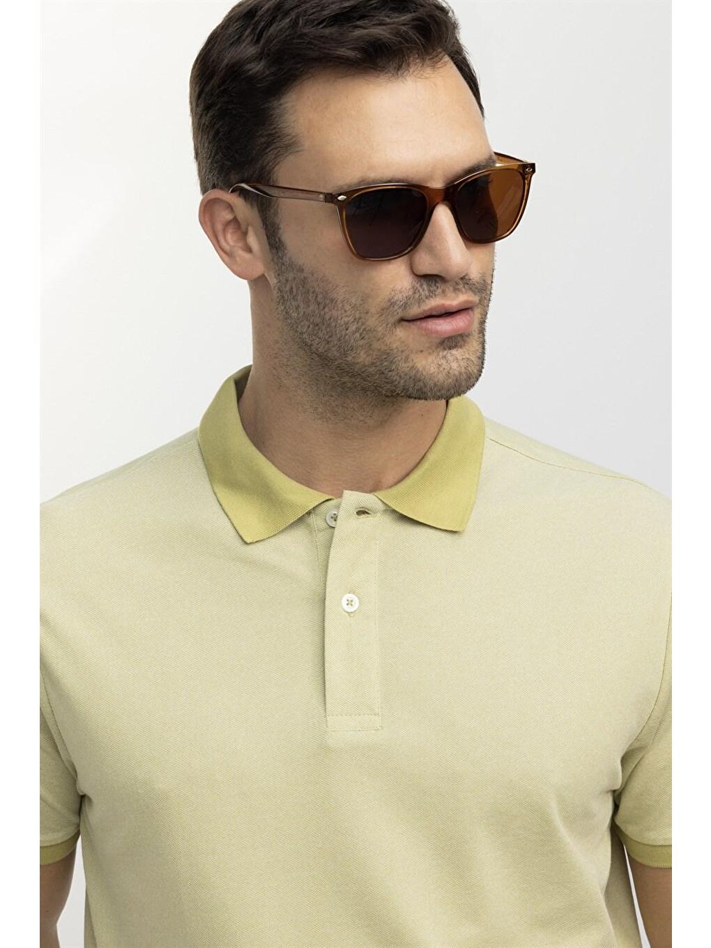 Erkek Polo Yaka Klasik Fit Düz Pamuklu Pike  Yeşil Tişört-2