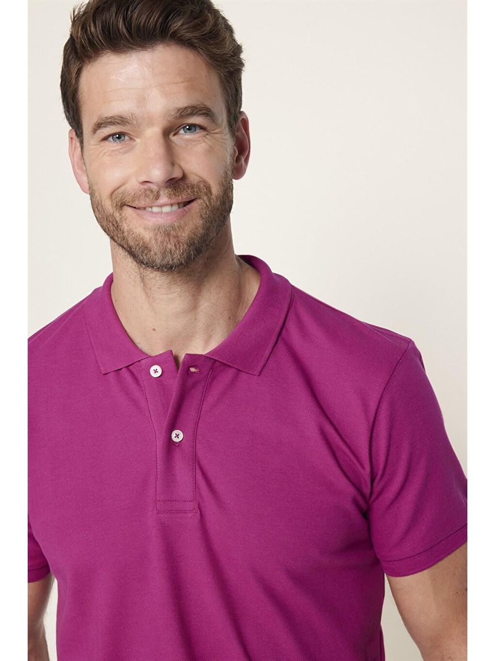 Erkek Slim Fit Dar Kesim %100 Pamuk Düz Pike Mor Polo Yaka Tişört-2