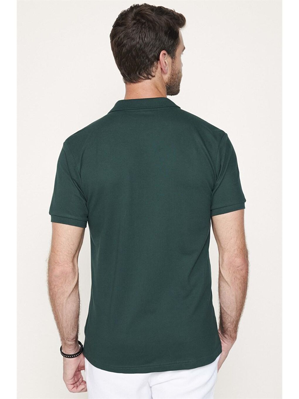 Yeşil Erkek Polo Yaka Slim Fit Düz Pamuk Pike Tişört-4