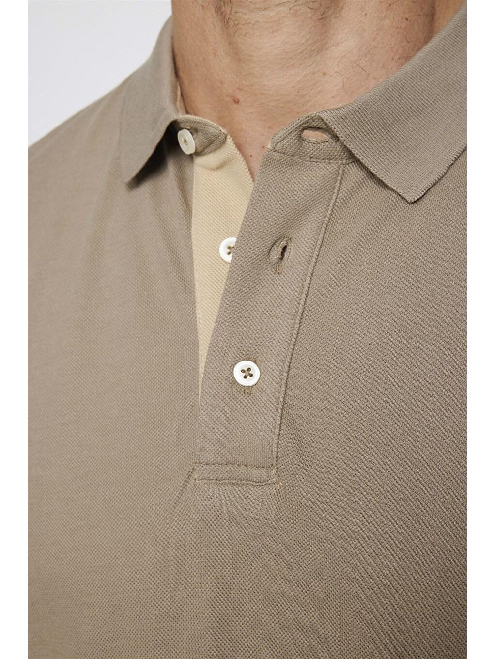 Erkek Polo Yaka Slim Fit Düz Pamuk Pike Bej Tişört-3