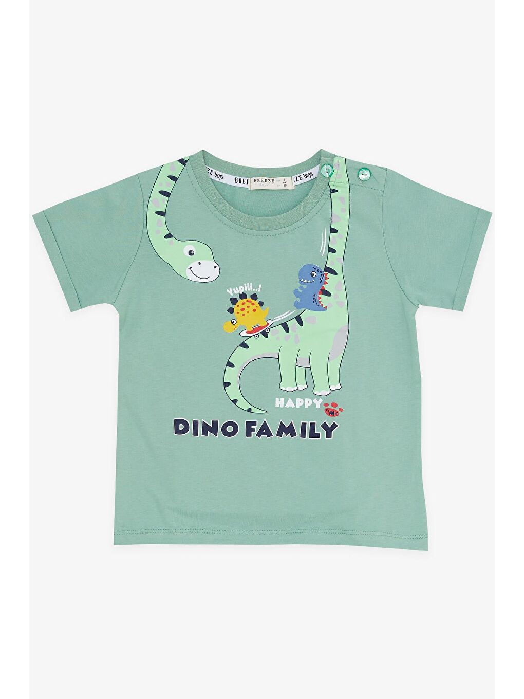 Erkek Çocuk Şortlu Takım Mutlu Dinozor Aile Baskılı Mint Yeşili (1-3 Yaş)-2