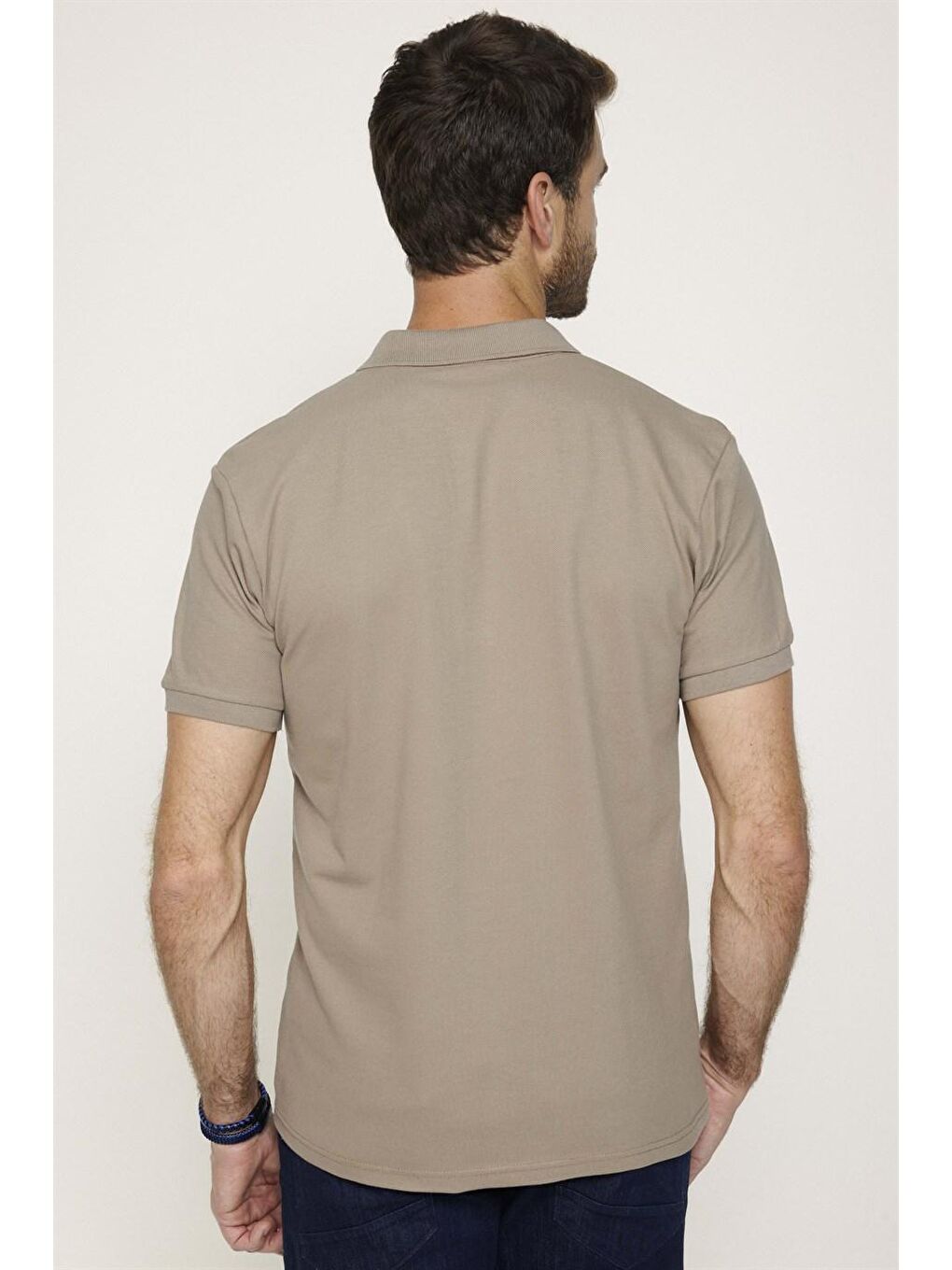 Erkek Polo Yaka Slim Fit Düz Pamuk Pike Bej Tişört-4