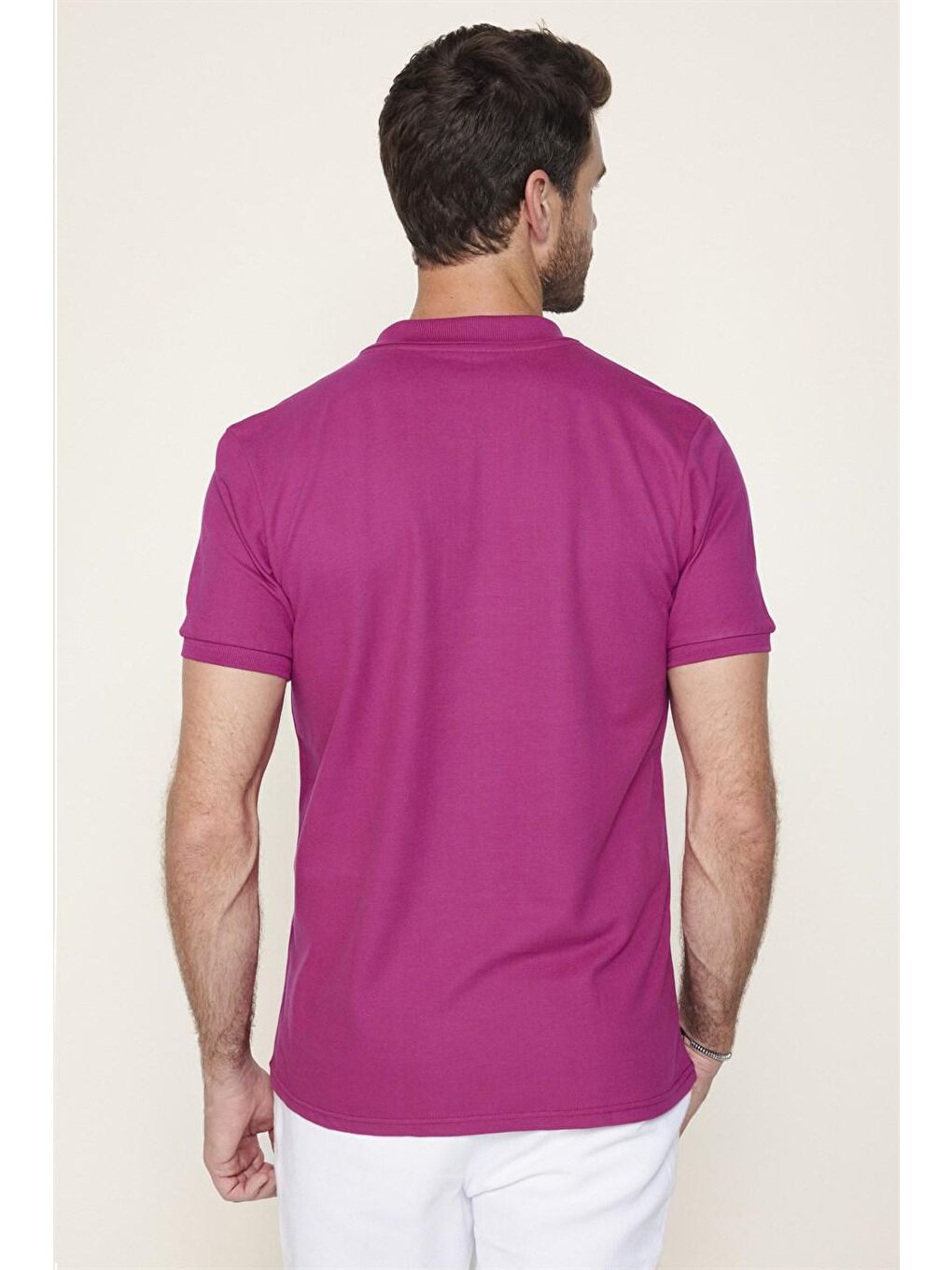 Erkek Slim Fit Dar Kesim %100 Pamuk Düz Pike Mor Polo Yaka Tişört-4