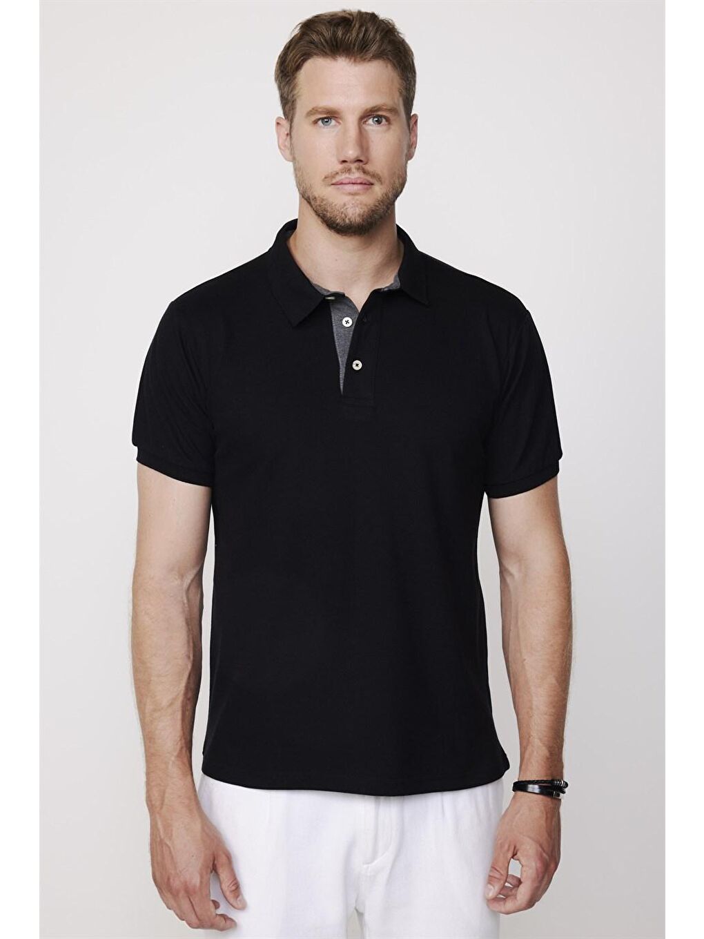 Erkek Polo Yaka Slim Fit Düz Pamuk Pike Siyah Tişört