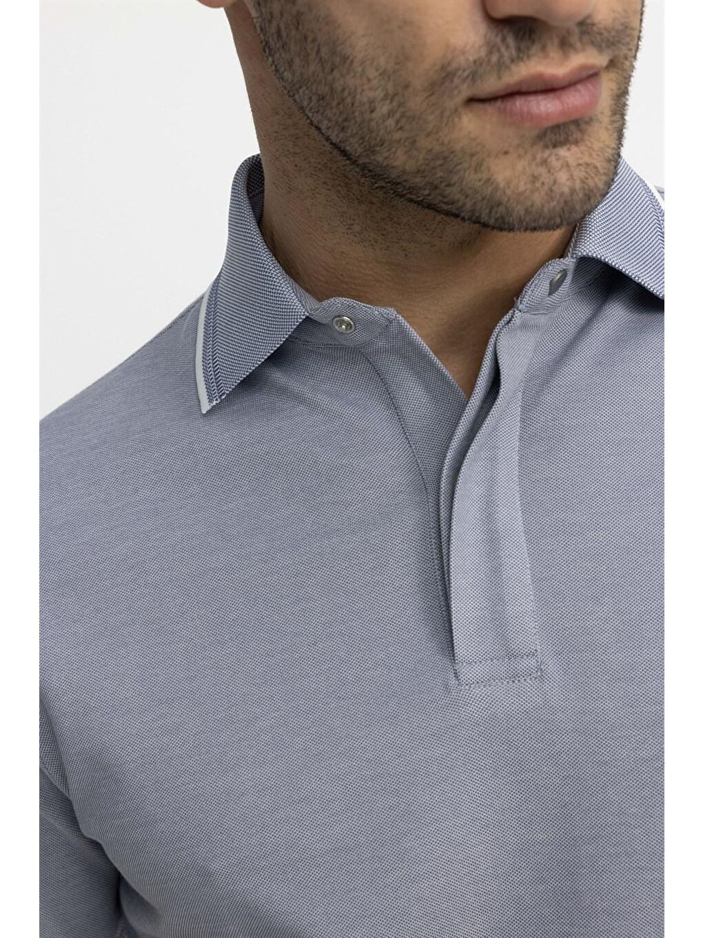 Gri Erkek Polo Yaka Klasik Fit Gizli Düğme Pamuklu Tişört-1