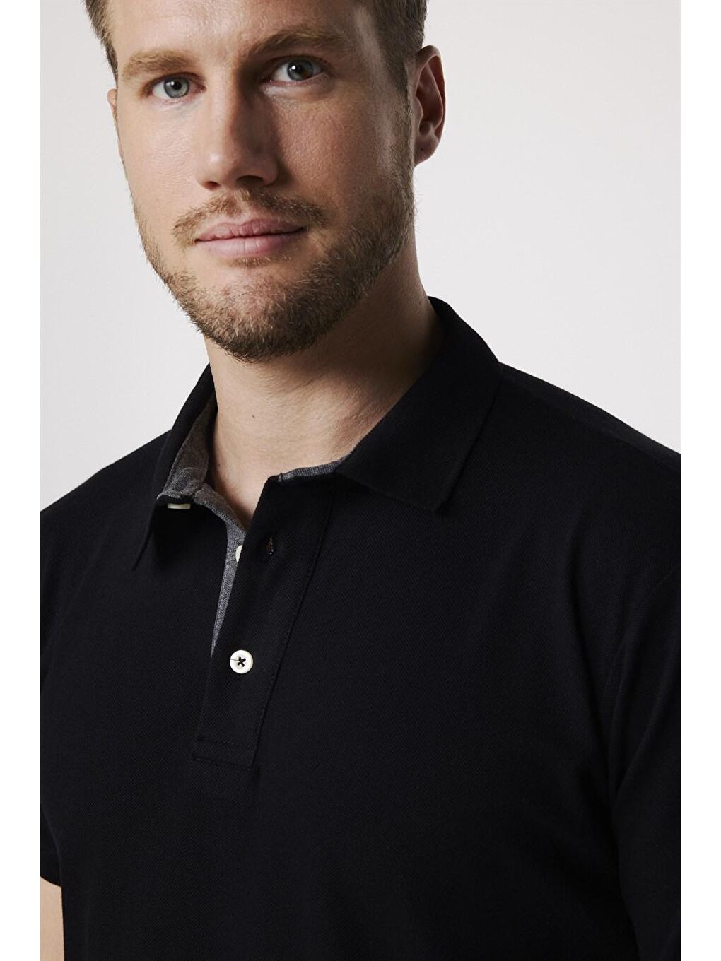 Erkek Polo Yaka Slim Fit Düz Pamuk Pike Siyah Tişört-2