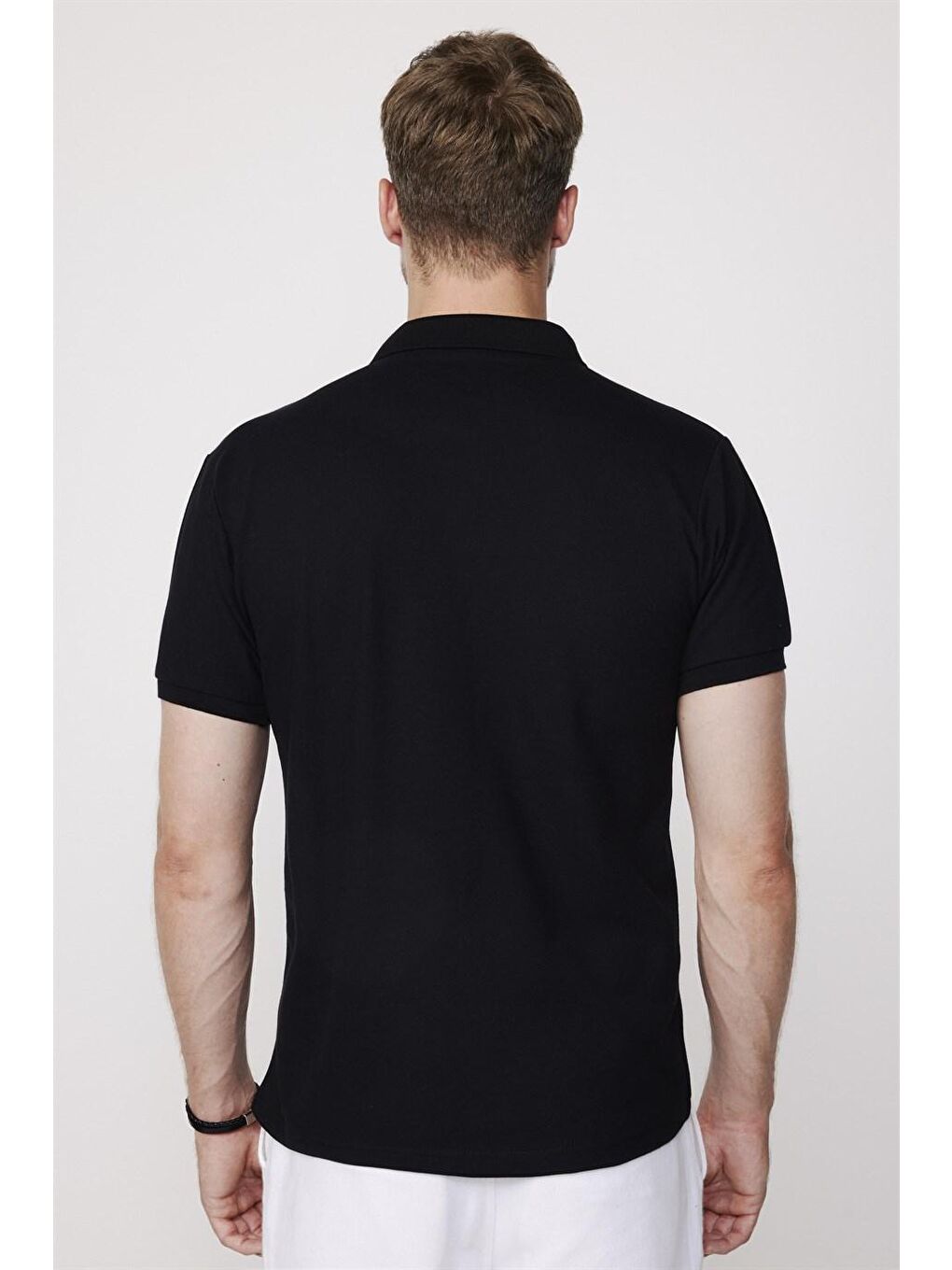 Erkek Polo Yaka Slim Fit Düz Pamuk Pike Siyah Tişört-4