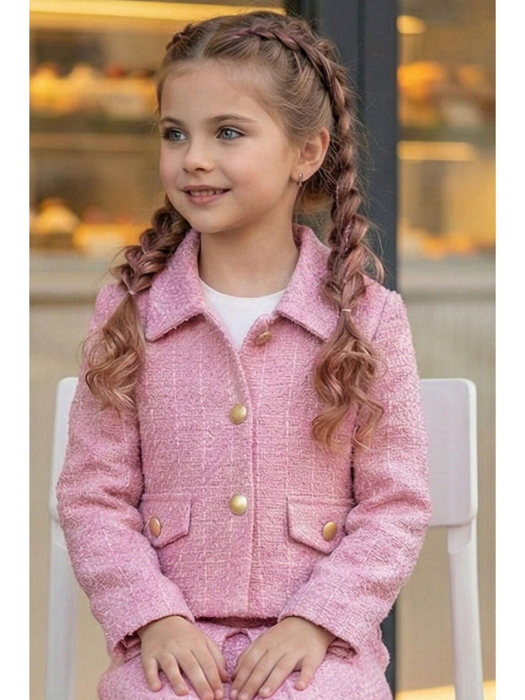 Pembe Kız Çocuk Tüvit Etek ve Ceket Takım-2