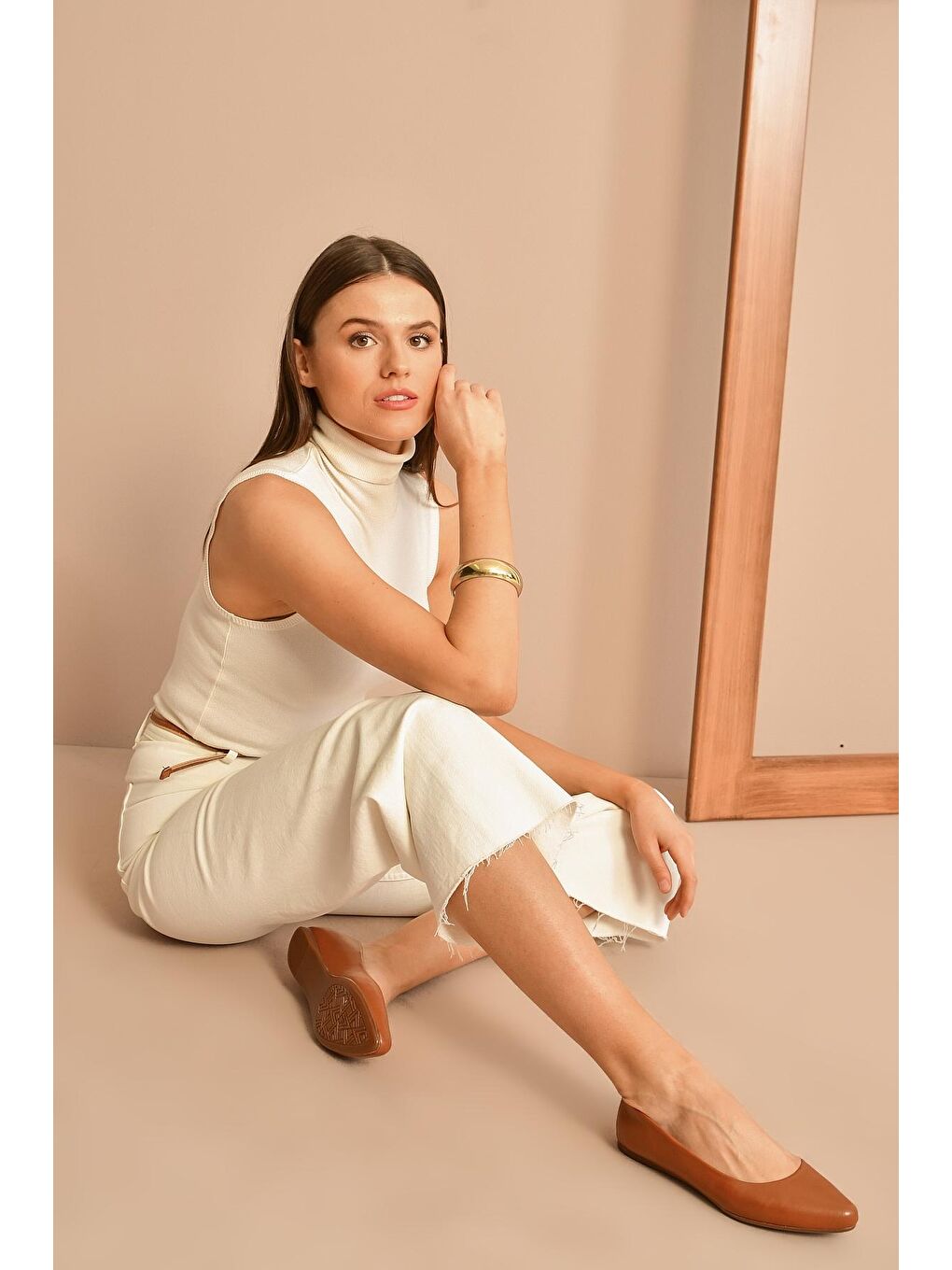 Kahverengi Kadın Hakiki Deri Babet 10319 4008 Taba