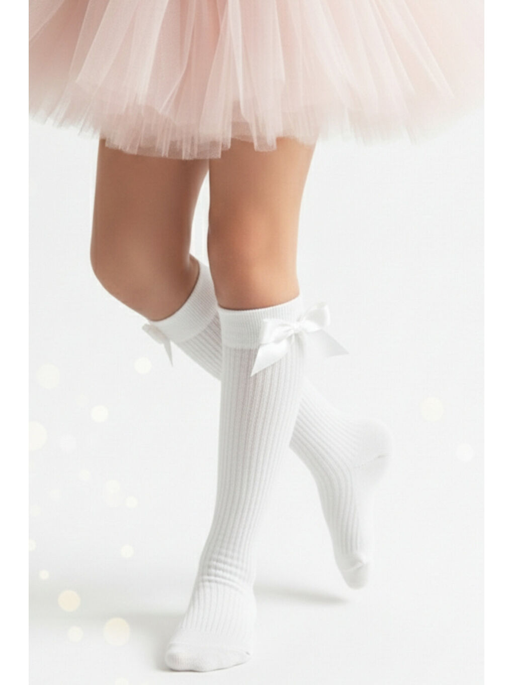 Kız Çocuk Fiyonk Detaylı Diz Altı Çorap / Beyaz