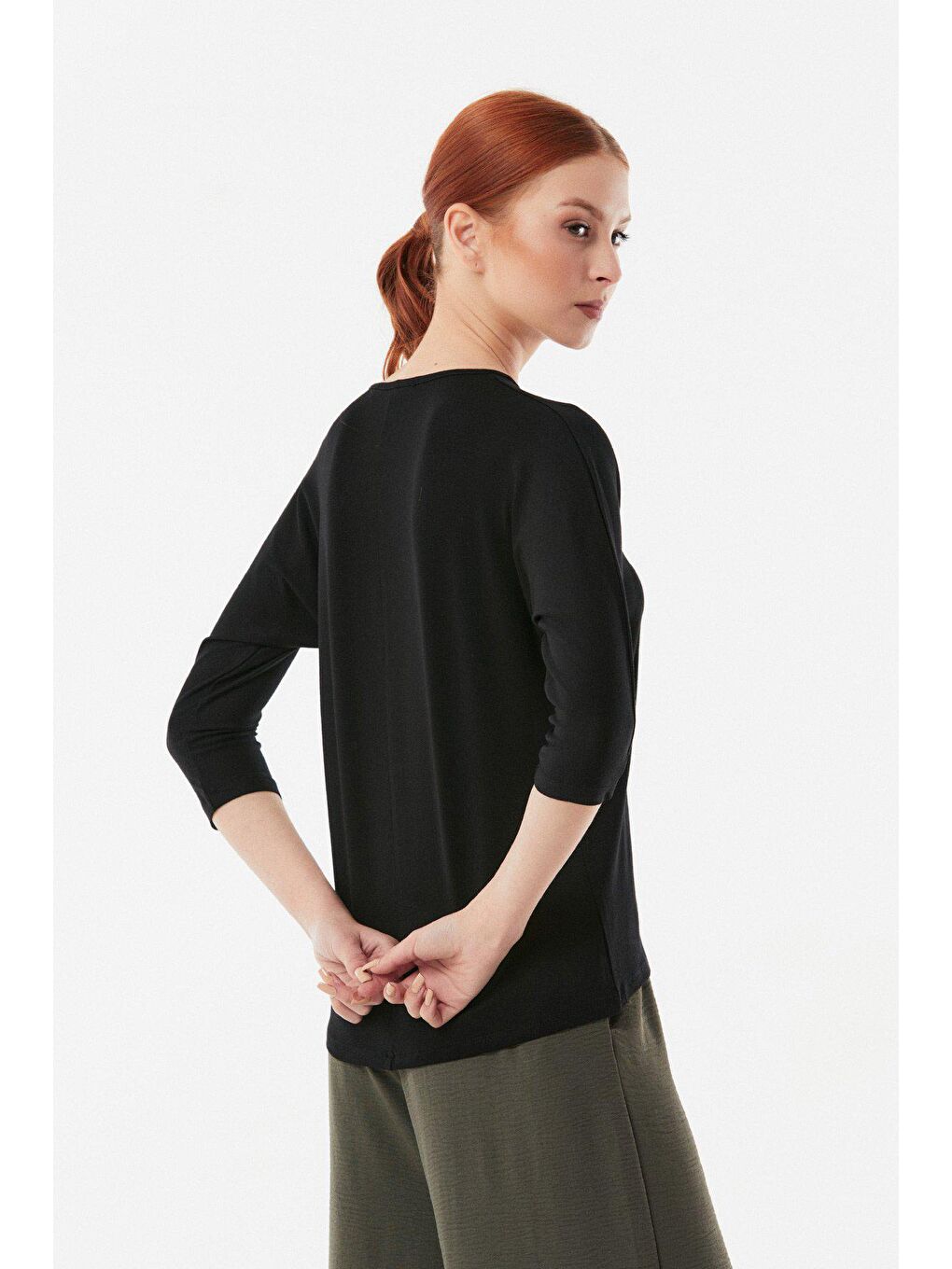 Siyah Bisiklet Yaka Yarasa Kol Bluz-3