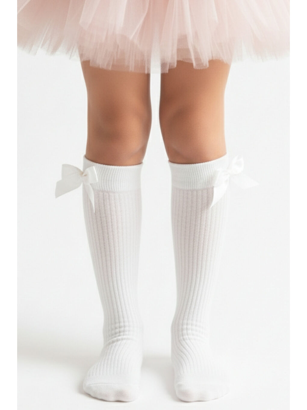 Kız Çocuk Fiyonk Detaylı Diz Altı Çorap / Beyaz-2