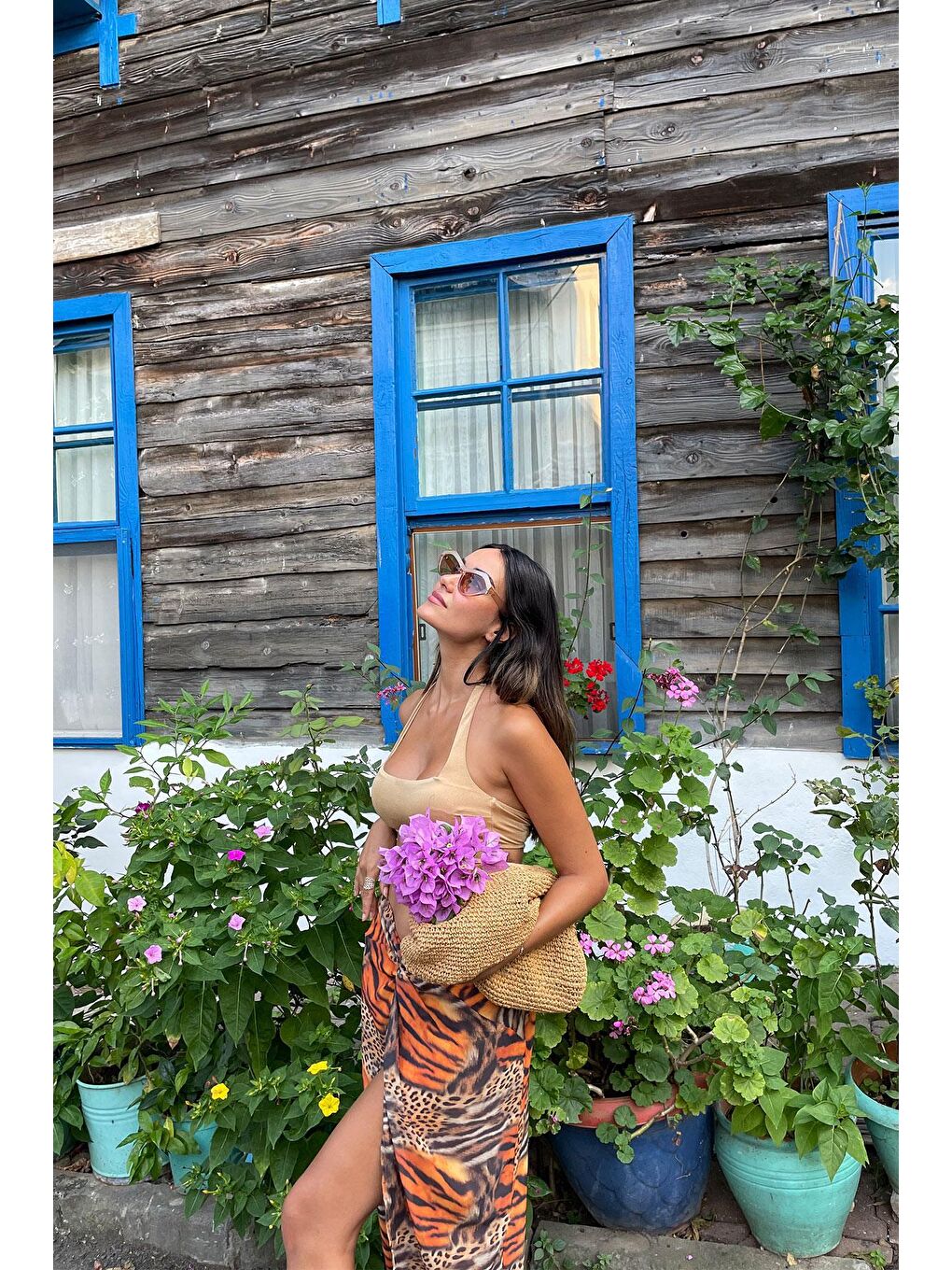 Siyah Önden Bağlama Detaylı Şifon Leopar Etek-2