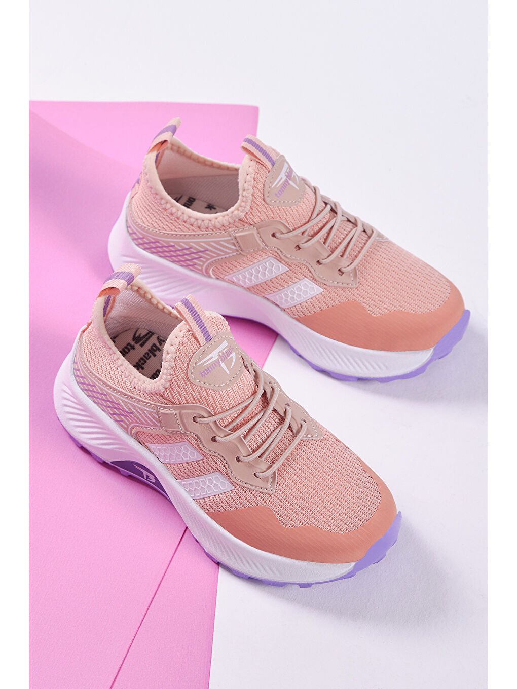Pembe Çocuk Unisex Pudra Lila Rahat Kalıp Nefes Alabilen Kumaş Bağcıklı Sneaker-1
