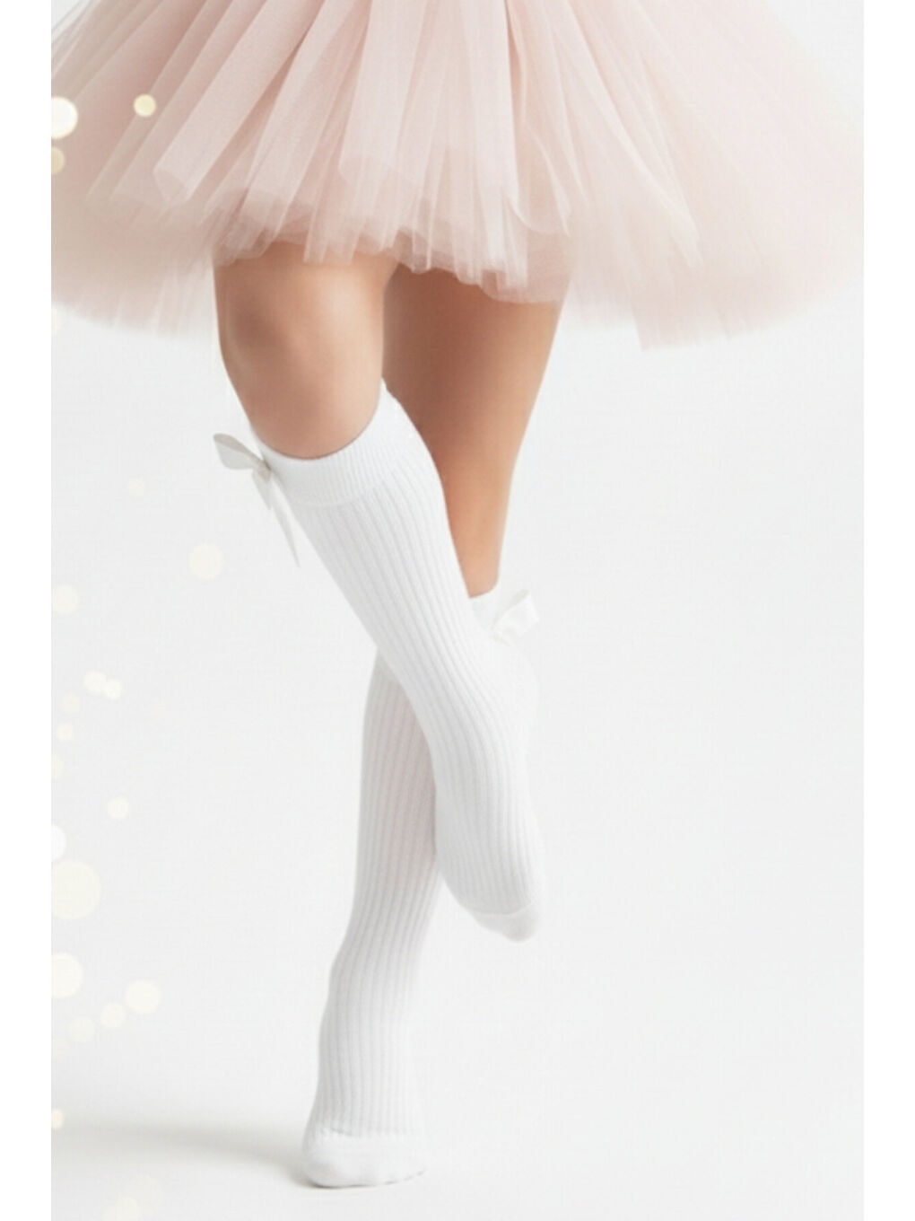 Kız Çocuk Fiyonk Detaylı Diz Altı Çorap / Beyaz-3