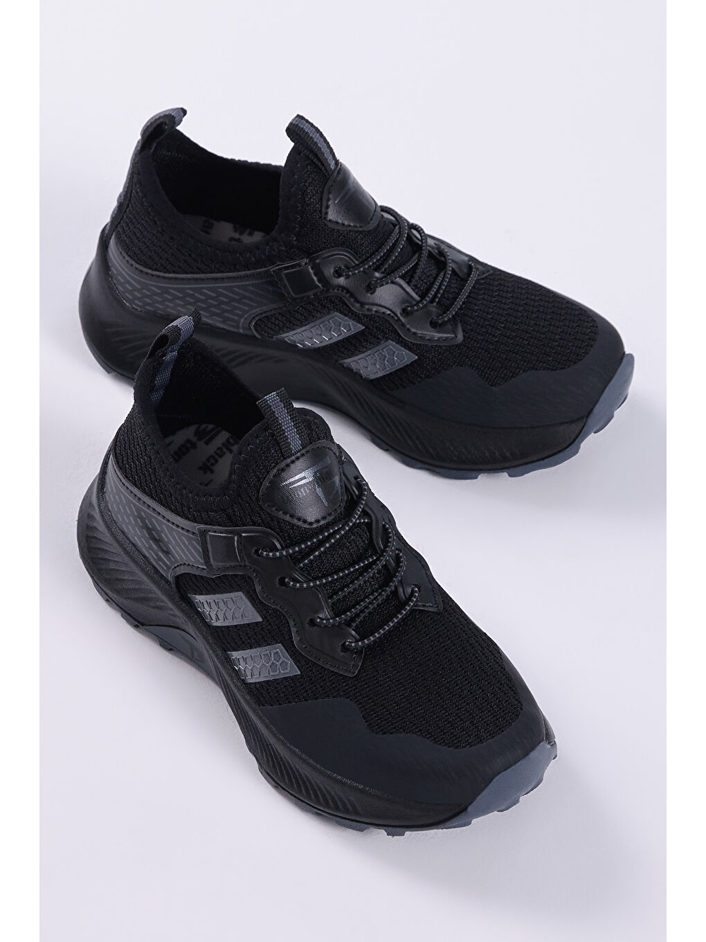Çocuk Unisex Siyah Füme Rahat Kalıp Nefes Alabilen Kumaş Bağcıklı Sneaker-1