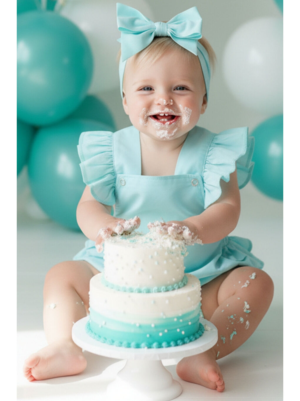 Kız Bebek Mint Yeşili Pamuklu Salopet Bandana Takım-1