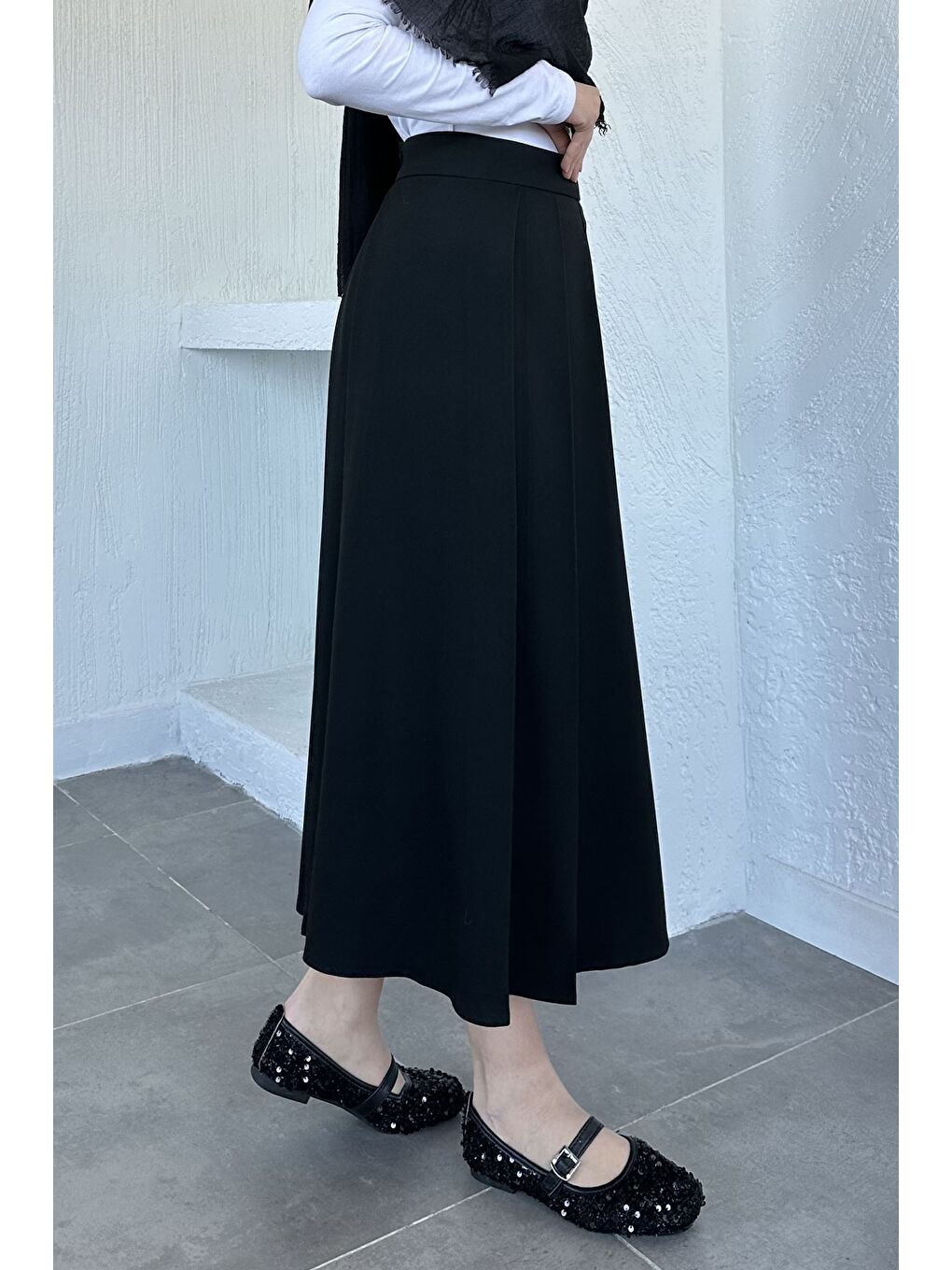 Siyah Pileli Tesettür Etek-4