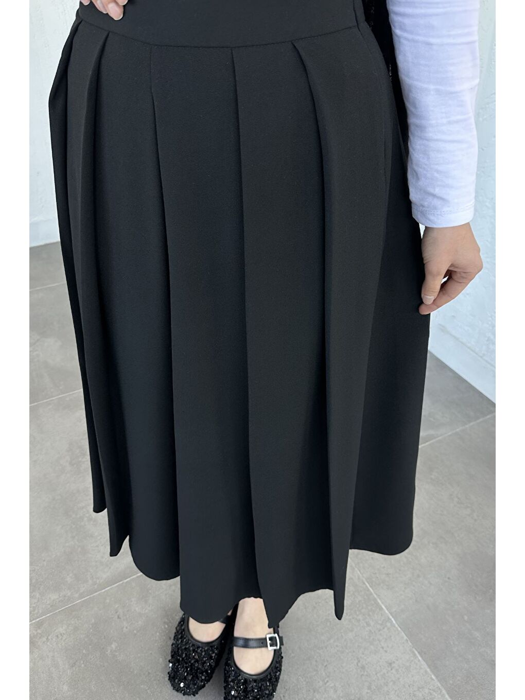 Siyah Pileli Tesettür Etek-7