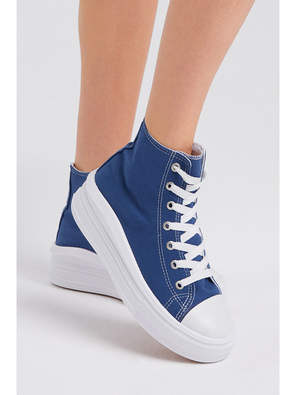 Kadın Lacivert Rahat Kalıp Kalın Tabanlı Uzun Spor Ayakkabı-3