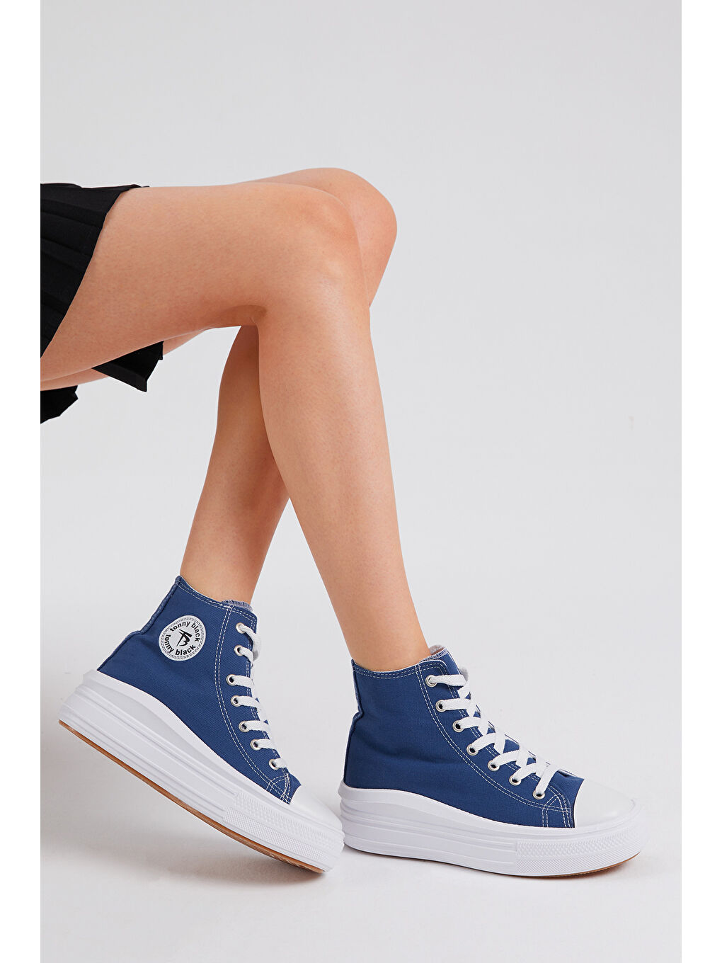 Kadın Lacivert Rahat Kalıp Kalın Tabanlı Uzun Spor Ayakkabı-5