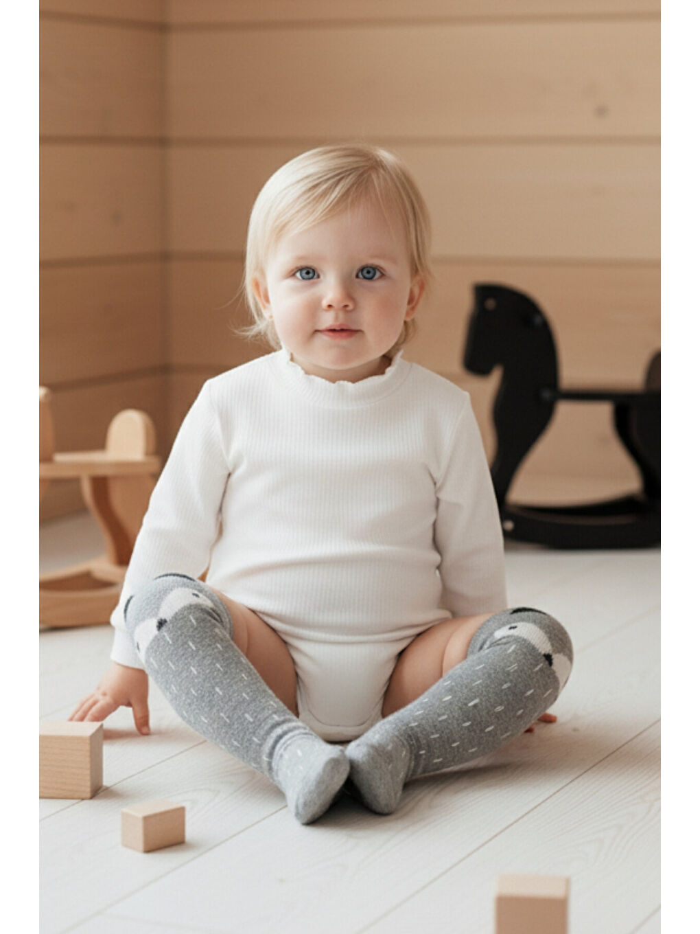 Gri Kız Çocuk Tilki Desen Çorap / GRİ-1