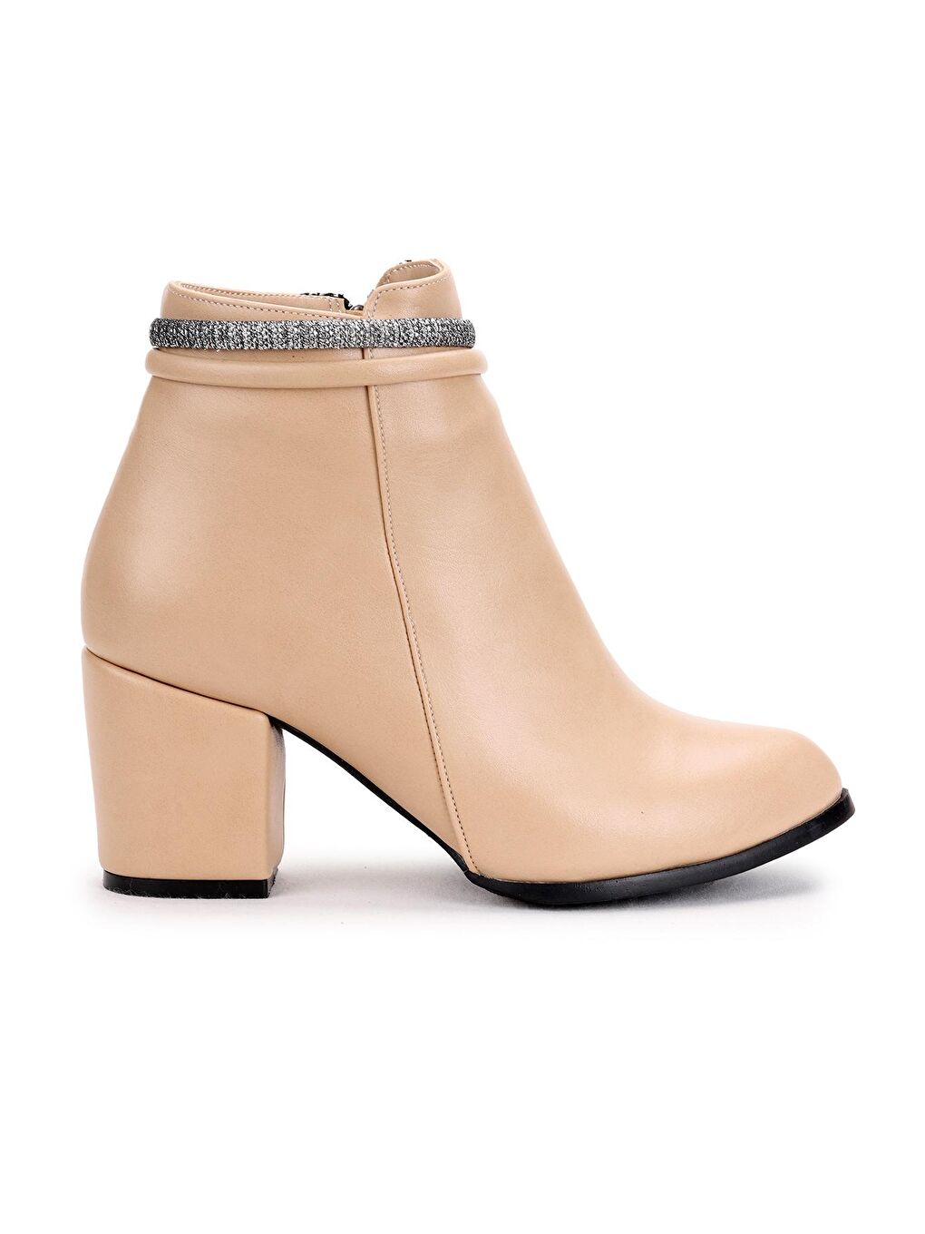 Bej 513 Cilt Fermuarlı 6 Cm Topuklu Taşlı Kadın Bot Ayakkabı-3