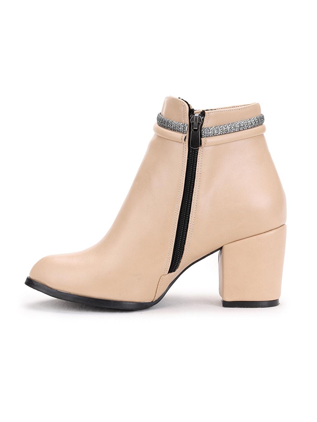 Bej 513 Cilt Fermuarlı 6 Cm Topuklu Taşlı Kadın Bot Ayakkabı-4