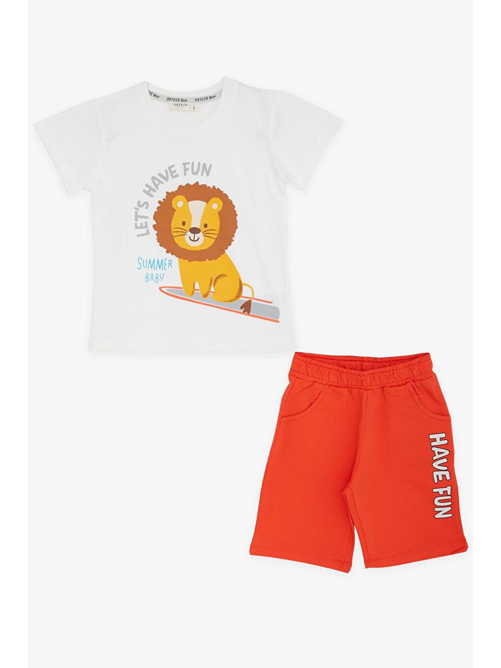 Erkek Çocuk Şortlu Takım Bebek Aslancık Baskılı Ekru (1-4 Yaş)-2