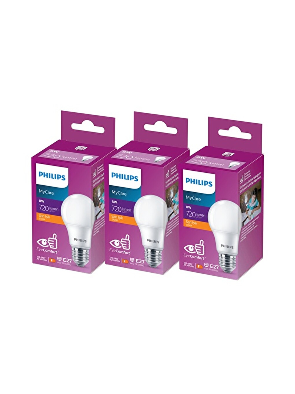 Beyaz Ledbulb 8-60w 720lm E27 New Gen 3’lü Ampul - 2700k - Sarı Işık-2