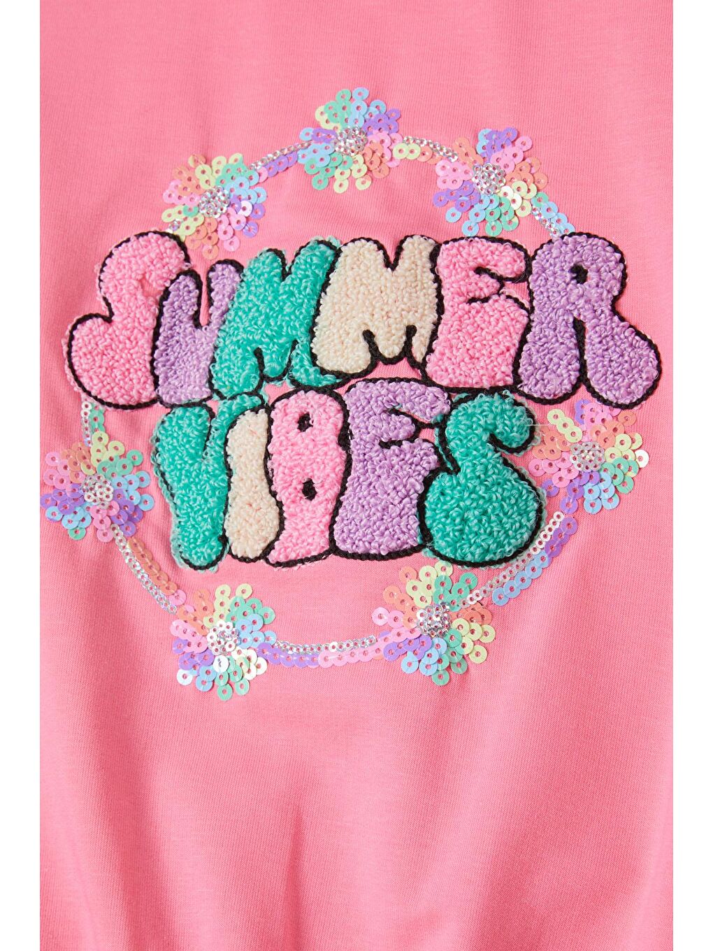Pembe Summer Yazı Nakışlı Kız Çocuk Sweatshirt 16583-1