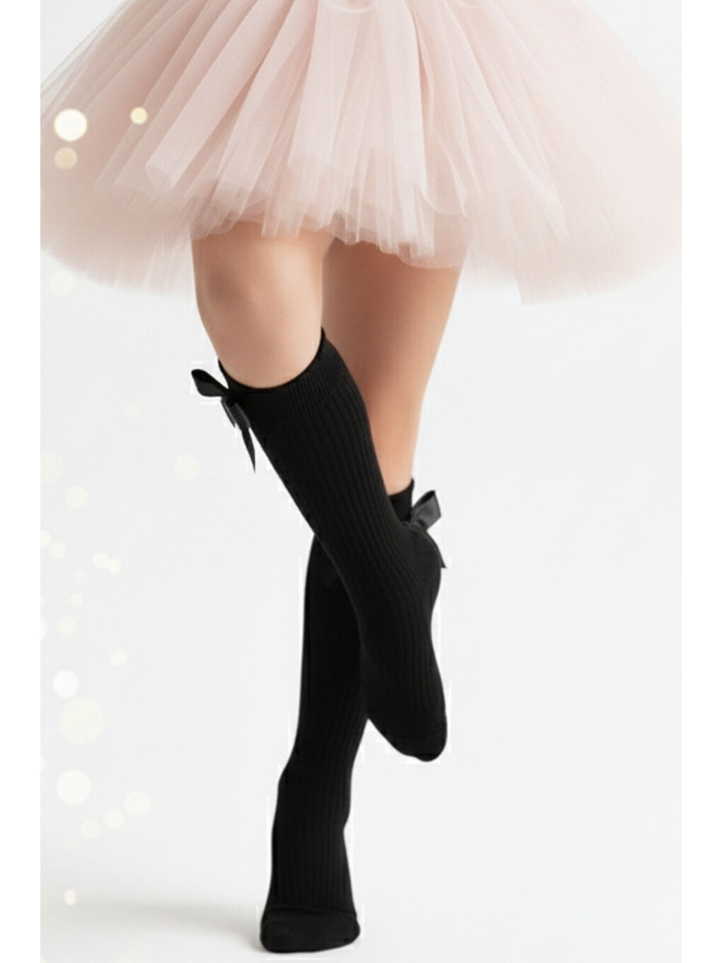 Siyah Kız Çocuk Fiyonk Detaylı Diz Altı Çorap-3