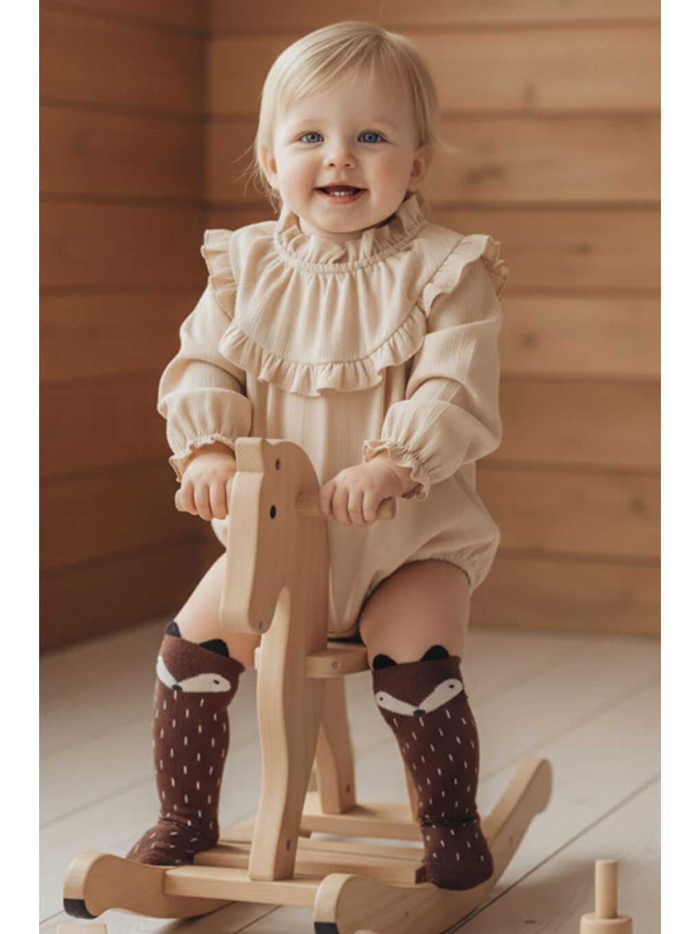 Kahverengi Kız Bebek Tilki Desen Çorap/KOYU KAHVE-1