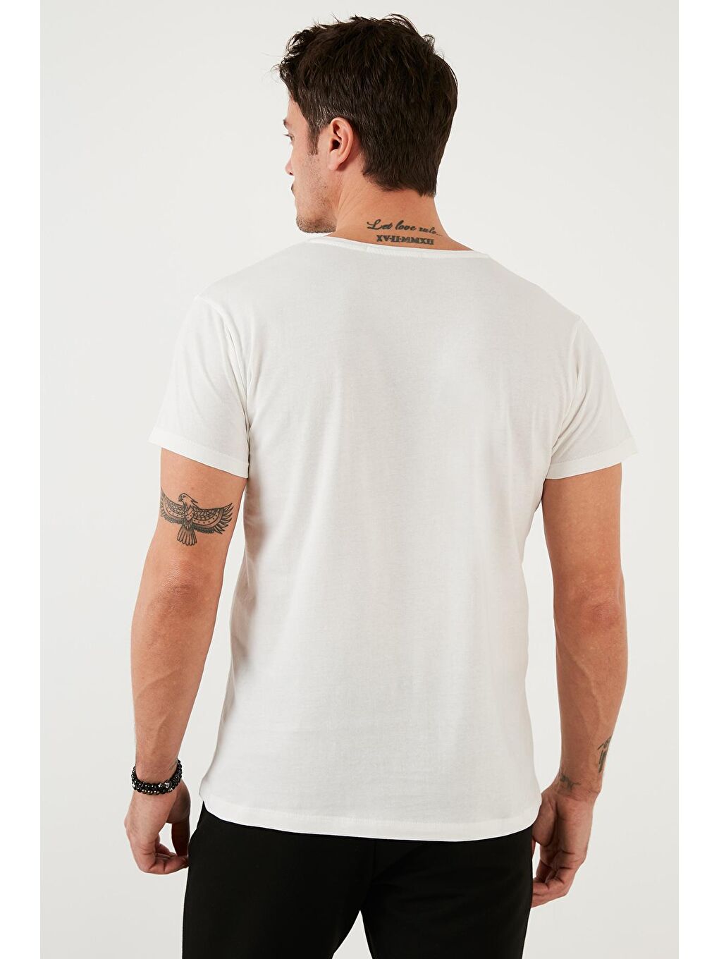 Ekru Baskılı %100 Pamuk Bisiklet Yaka Slim Fit Tişört 541URBANSTYLE-4